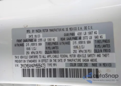 2023 Mazda Cx-30 2.5 S z USA, uszkodzony, nr VIN 3MVDMBAM4PM565473